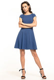 Cozy Cotton Knit Midi Dress with Boat Neckline & Short Sleeves