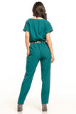 Elegant Short-Sleeved Jumpsuit with Pockets and Gathered Waist