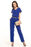 Elegant Short-Sleeved Jumpsuit with Pockets and Neckline