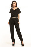 Elegant Short-Sleeved Jumpsuit with Pockets and Neckline