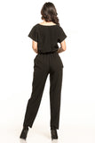 Elegant Short-Sleeved Jumpsuit with Pockets and Neckline