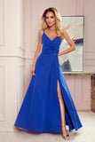 Elegant Cornflower Blue Maxi Dress with Slit and Straps