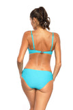 Elegant Two-Piece Swimsuit with Gold Accents and Plunge Design