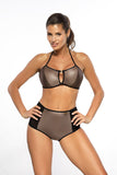 Shiny Two-Piece Swimsuit with High-Waisted Bottoms