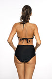 Shiny Two-Piece Swimsuit with High-Waisted Bottoms