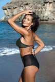 Glittering Two-Piece Swimsuit in Khaki, Mocha & Rose Gold