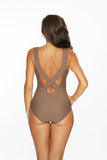 Elegant One-Piece Swimsuit with Gold Brooch Accent