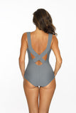 Elegant One-Piece Swimsuit with Gold Brooch Detail