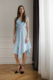 Airy Sleeveless Midi Dress with Tie Belt & Asymmetrical Hem