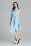 Airy Sleeveless Midi Dress with Tie Belt & Asymmetrical Hem