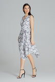 Light Sleeveless Patterned Midi Dress with Tie Belt