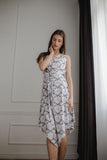 Light Sleeveless Patterned Midi Dress with Tie Belt