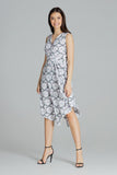 Light Sleeveless Patterned Midi Dress with Tie Belt