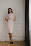Elegant Pink Midi Dress with Short Sleeves and Cuff