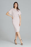 Elegant Pink Midi Dress with Short Sleeves and Cuff
