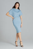 Blue Midi Dress with Dropped Shoulder Sleeves and Cuff
