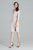 Pink Fitted Midi Dress with Kimono Sleeves & Slit Detail