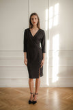 Elegant Black Midi Dress with Kimono Sleeves and Belt