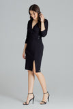 Elegant Black Midi Dress with Kimono Sleeves and Belt