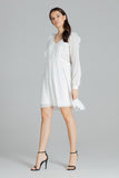 Flowy Chiffon Midi Dress with Ruffled Sleeves and Frills