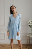 Blue Flowing Chiffon Midi Dress with Ruffled Sleeves