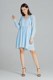 Blue Flowing Chiffon Midi Dress with Ruffled Sleeves