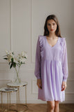 Purple Flowy Chiffon Midi Dress with Ruffled Sleeves