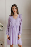 Purple Flowy Chiffon Midi Dress with Ruffled Sleeves