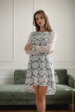 Elegant Midi Dress with Long Mesh Sleeves and Pockets