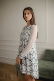 Elegant Midi Dress with Long Mesh Sleeves and Pockets