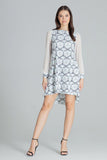 Elegant Midi Dress with Long Mesh Sleeves and Pockets