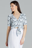Patterned Short Shirt with Heart Neckline and Tie Detail