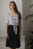 Patterned Short Shirt with Heart Neckline and Tie Detail