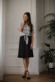 Patterned Short Shirt with Heart Neckline and Tie Detail