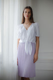 White Short Straight Shirt with Heart Neckline & Tie