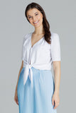 White Short Straight Shirt with Heart Neckline & Tie