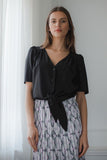 Black Heart Neckline Short Button-Up Shirt