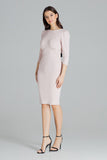 Feminine Fitted Midi Dress with Long Sleeves and Zip Back