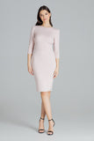 Feminine Fitted Midi Dress with Long Sleeves and Zip Back