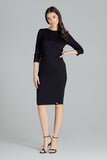 Elegant Black Fitted Midi Dress with Long Sleeves