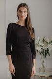 Elegant Black Fitted Midi Dress with Long Sleeves