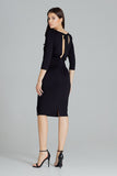 Elegant Black Fitted Midi Dress with Long Sleeves