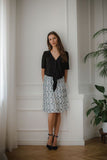 Pleated Midi Skirt with Elastic Waistband Pattern Design