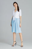 Blue Pleated Midi Skirt with Elastic Waistband
