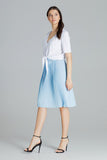 Blue Pleated Midi Skirt with Elastic Waistband