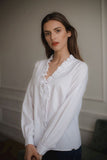 Classic White Frill Hem Shirt with Pleated Cuffs