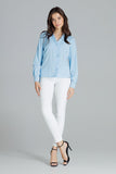 Classic Blue Straight Shirt with Heart Neckline and Frill Trim