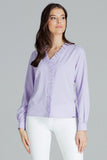 Classic Purple Heart Neckline Shirt with Frill Hem