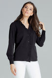 Black Frill Trim Shirt with Heart Neckline and Pleated Cuffs