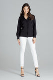 Black Frill Trim Shirt with Heart Neckline and Pleated Cuffs